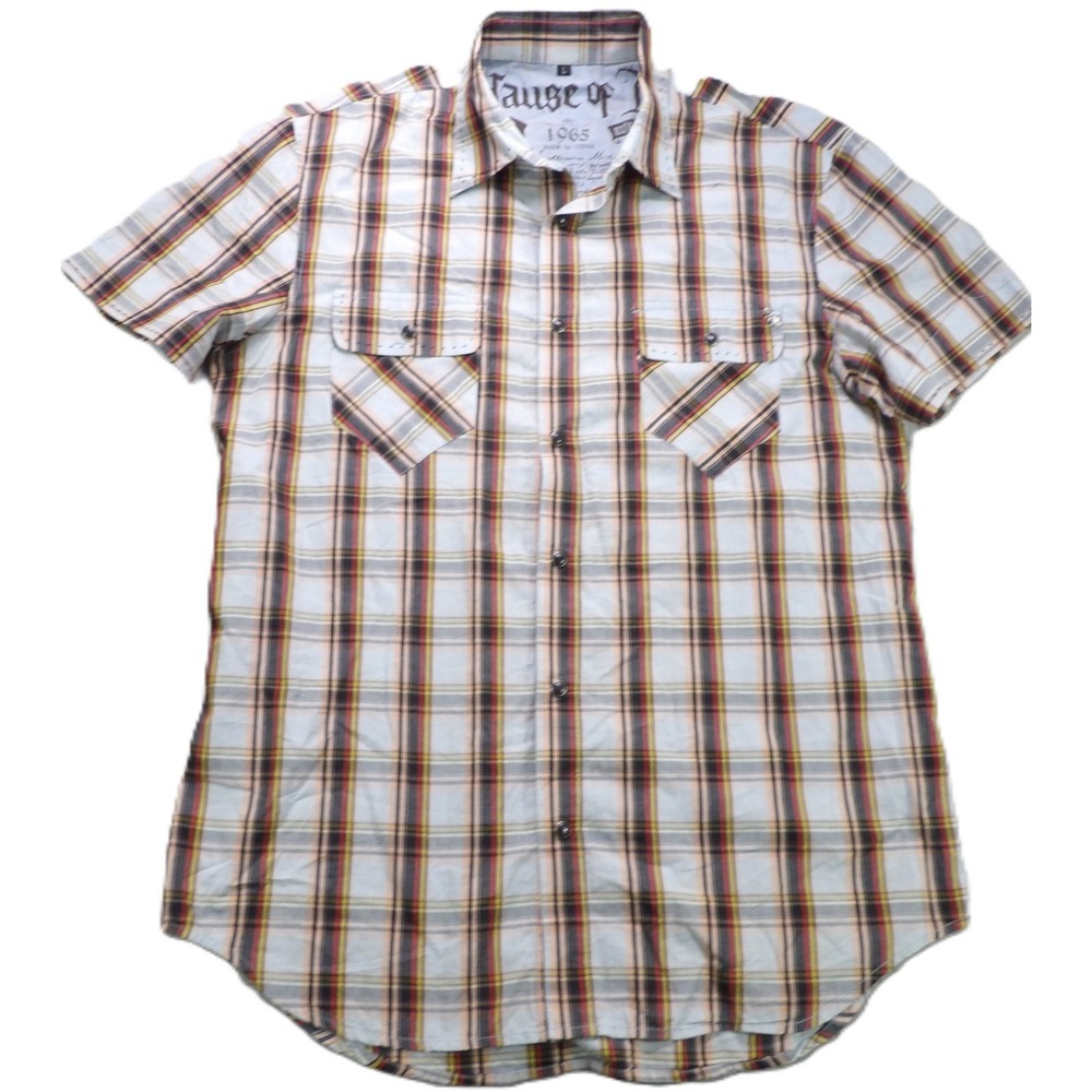 House of Howe Shirt Men Large L Plaid Short Sleeve Western Pearl Snap Cotton Y2K